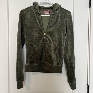 Juicy Couture Dark Green Olive Velour Hoodie Tracksuit Jacket Vintage